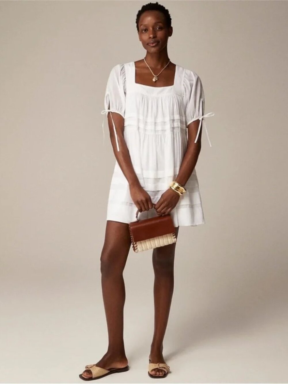 Calliste Mini Dress in Cotton Voile White S